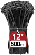 Zip Ties Heavy Duty 12 inch (500 Pack), Heavy Duty Cable Ties with 120 lb Tensile Strength for Outdoor Use, Black Wire Ties, Paloka by PALOKA