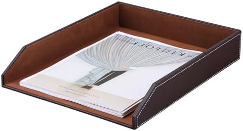 KINGFOM Letter Tray, PU Leather Paper Organizer Tray for Desk, Paper Organizer Storage Holder for Office Home or School A4 Size Brown - Image 5
