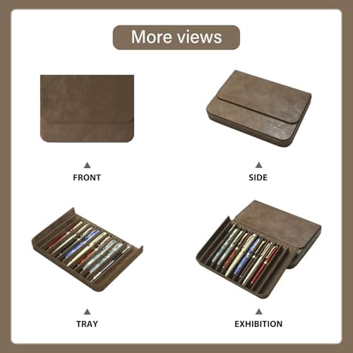 PU Leather Fountain Pen Case, 12-Slot Pen Storage Tray(gray) - Image 2