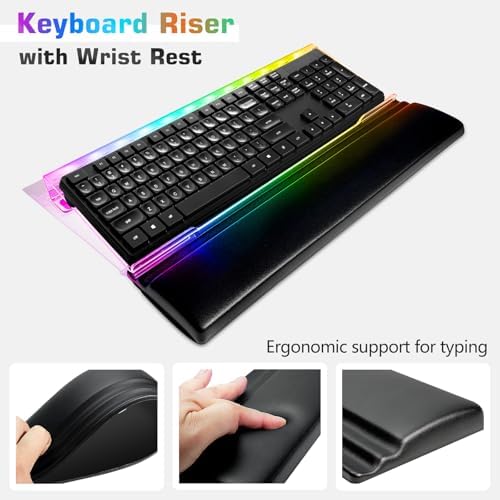 UCINNOVATE Dreamcolor Acrylic Computer Keyboard Stand with Wrist Rest, LED Backlit Keyboard Stand Tray, USB Interface Titled Keyboard Riser for Easy Ergonomic Typing and Working Office Desk, Home - Image 2