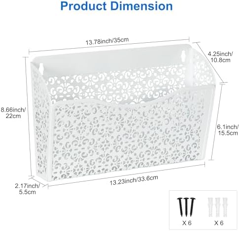 EasyPAG 3 Pack Hollow Design Wall-Mounted File Organizer - Heavy Duty Metal, Vertical Space Saving, Letter Size Single Pocket Holder for Office, Home, School, White - Image 4