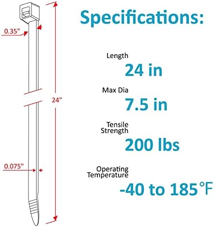 Long Zip Ties Heavy Duty 24 inch, Large Zip Ties with 200 lbs Tensile Strength, Big Cable Ties, Black, 250 Pack, by GAIIAN - Image 2