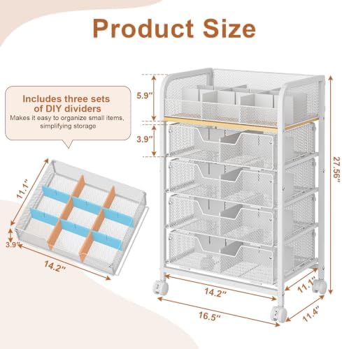 5-Tier Craft Organizer Cart with DIY Dividers,Rolling Utility Cart White - Image 4