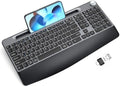 JOYACCESS Ergonomic Wireless Keyboard with Wrist Rest, Low-Profile,Phone Holder,2.4GHz Full Size Silent Cordless USB Computer Keyboard for Windows, Mac OS Desktop/Laptop/PC-Black Grey by JOYACCESS