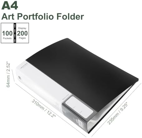 M&G 100-Pocket Binder with PP Plastic Sleeves A4(Black), Art Portfolio Folder with Clear Sheet Protectors, Display 200 Pages for Organizing Documents, 310x235x64mm - Image 2