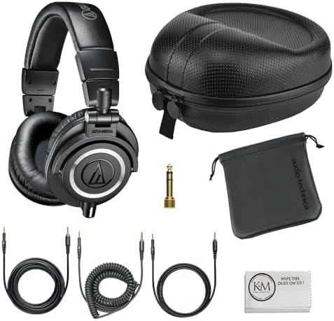 Audio-Technica ATH-M50x Closed-Back Monitor Headphones | Black Bundle by Unknown