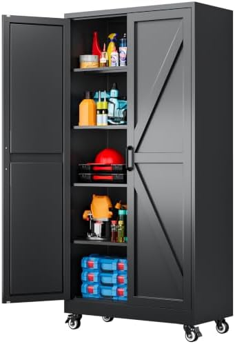 SISESOL Wide & Deep Metal Storage Cabinet with Wheels,75 inch Tall Rolling Garage Storage Cabinet, Metal Cabinets with Wheels and Shelves, Deep Heavy Duty Tool Cabinet for Garage,Office,Shop (Black) by SISESOL