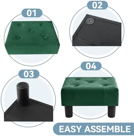 Poofzy Small Foot Stool Ottoman, Velvet Ottoman Foot Rest with Legs, Rectangle Foot Rest for Couch, Footstools and Ottomans Small for Living Room and Entryway (Green) - Image 5