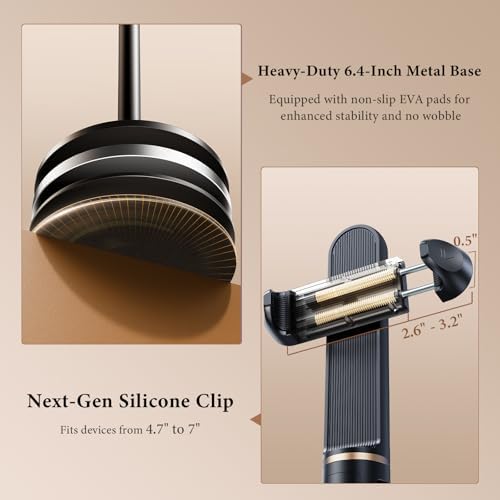 Height/Angle Adjustable Phone Holder, 10"-25" Retractable Tall Phone Stand for Desk,720°Rotatable+180flip Phone Holder Stand for Video Calls Kitchen Table Office Etc -Clip Type - Image 5