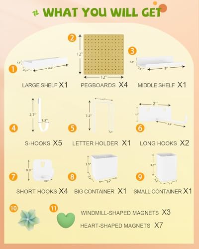 Metal Pegboard Combination Kit 4 Pack Peg Board and 26 Accessories - Image 3