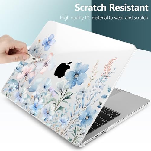 DONGKE for MacBook Air 13 Inch Case M5 2026 M4 2025 M3 M2 2024-2022 A3449 A3240 A3113 A2681, Plastic Hard Shell & Keyboard Cover & Screen Film for MacBook Air 13.6 Inch Case - Blue Flowers - Image 4