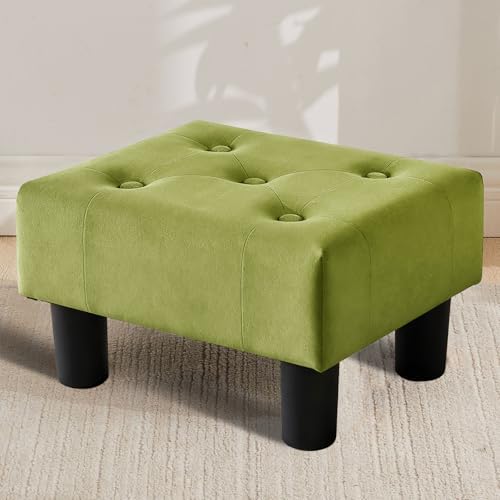 Small Foot Stool Ottoman, Velvet Footstool Ottoman Foot Rest for Couch, Rectangle Footstools and Ottomans Small for Living Room, Entryway and Bedroom (Olive Green) by FIMIVIBI