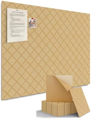Kuchoow Bulletin Cork Board Large 47.2" x 35.4" Felt Notice Pinboard for Office Walls & Home, Self Adhesive 12 Pack Brown Decorative Bulletin Mood Board Corkboard for for Bedroom, Display, Memo, Photo by Kuchoow