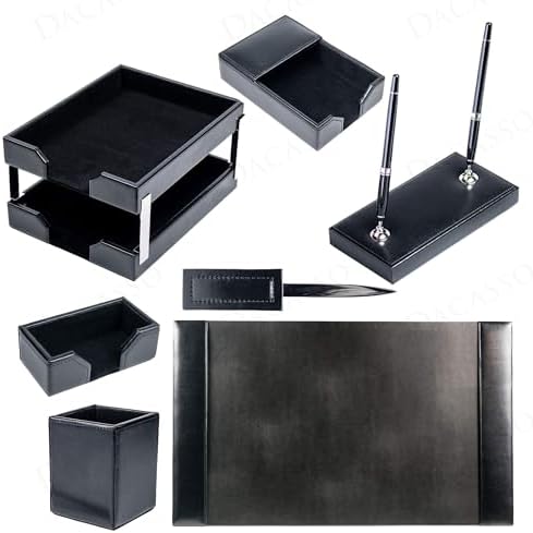Dacasso Black Bonded Leather Luxury 9 Piece Desk Set - Blotter Pad & Desk Mat Organization Essentials - Executive Decor and Surface Protector - Image 7