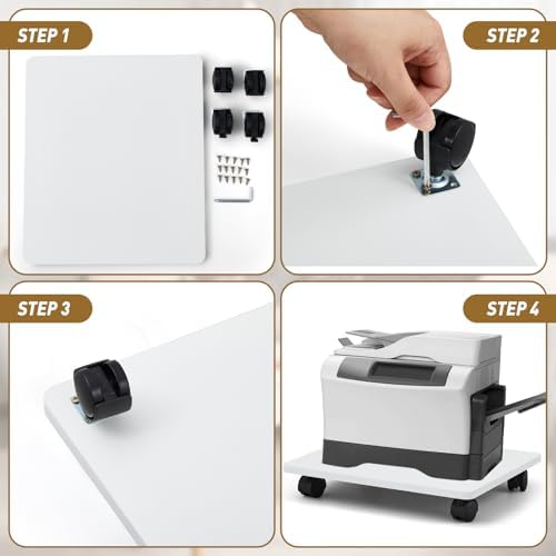 Beeveer 4 Pcs White Under Desk Printer Stand 13.8 x 11.8 x 2.4 Inches - Image 4