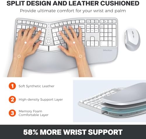 MEETION Ergonomic Keyboard Mouse Combo, Split Design Vertical Mouse Gray - Image 2