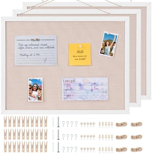 OWLKELA 3 Pcs Linen Cork Board, Wood, 17.7x13.3 Inch by OWLKELA