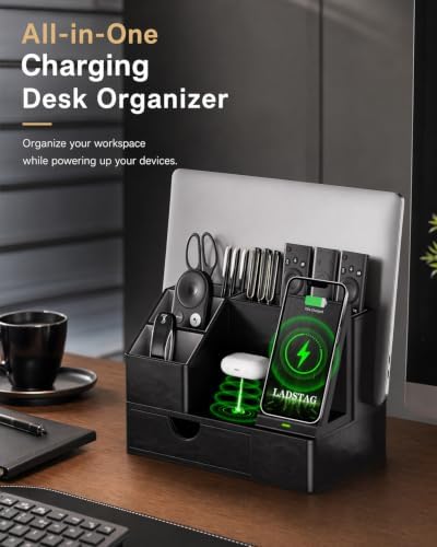 LADSTAG Charging Station Organizer,night stand organizers,Mens Gifts,Vertical Laptop Stand,Desk Accessories & workspace Organizers for Office/Livingroom/Bedroom,Gifts for Men. - Image 2