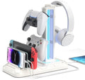 KDD Headset Stand with Charging Station - Detachable Controller Holder with 9 Light Modes - Rotatable Headphone Hanger with USB A&C Charger Ports - Earphone Hook for PC Gaming Accessories Storage by KDD