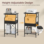 MAHANCRIS Tall Printer Stand, 3 Tier Printer Cart with Storage, Industrial Printer Table on Wheels, Adjustable Shelf & Fabric Drawer, for Home Office Study Black PTBK5501 - Image 4