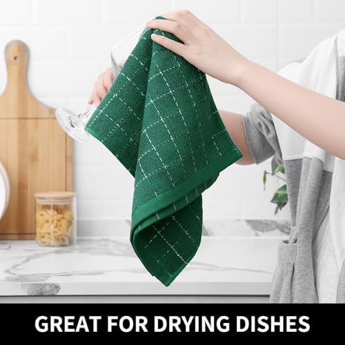 Homaxy Cotton Terry Kitchen Towels and Dishcloths Set of 8, Dark Green - Image 4
