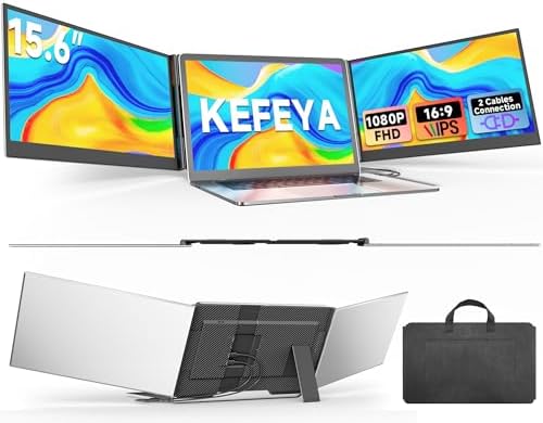 KEFEYA Laptop Screen Extender 15.6", FHD 1080P Portable Triple Monitor for Laptops 13-17.3", 0.16" Ultra-Thin Dual Laptop Monitor Extender for Windows/Mac/Dex/Chrome/Surface, Plug n Play by KEFEYA