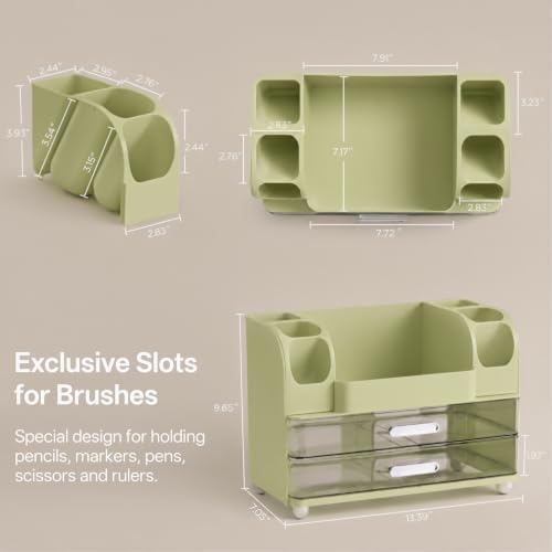 HBlife Desk Organizer with Pencil Pen Holder for Desk, Pen Organizer with 2 Drawers, Desk Organizers and Accessories with Compartments, Desktop Storage for Office, Home, School, Art Supplies, Green - Image 4