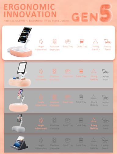 Tryone Tablet Pillow Holder & Laptop Stand : Lap Adjustable iPad Holder with Snack Bowl,Soft Plush Pillow & 360° Rotating Detachable Support Arm for 4.7-16.1 Kindle Phone Tablet Laptop (Pink) - Image 3