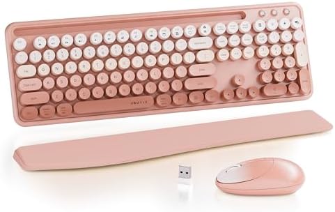 UBOTIE Wireless Keyboard and Mouse Combo, Phone Holder (Peach) by UBOTIE