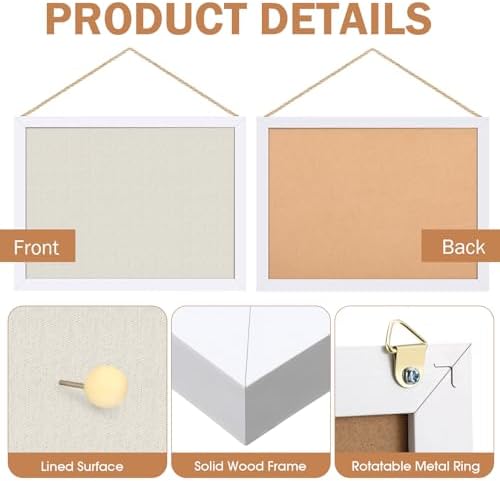 Teling 16 Pack Wood Bulletin Boards with Linen 12''x 16'' Cork Board for Walls with 160 Pushpin Decorative Wood Framed Display for School Office Home Decor (White) - Image 3
