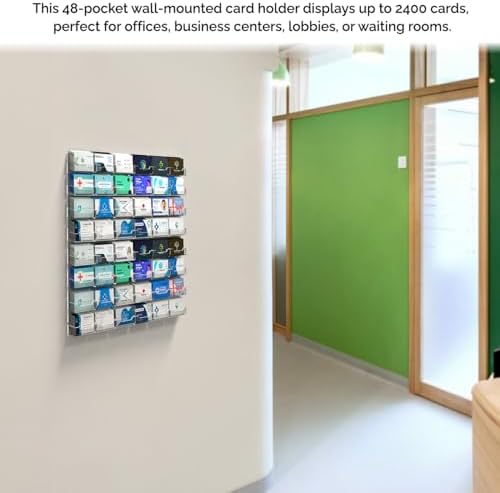 Marketing Holders Wall Business Card Holder with Hanging Hardware for 3.5" x 2" Contact Cards Trade Show Expos Real Estate Retail Stores 48 Pocket Clear Acrylic - Image 3
