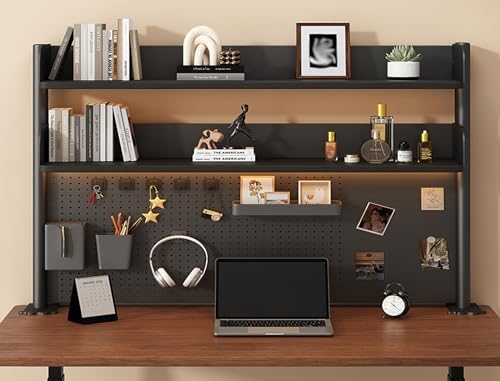 Desktop Storage Rack, 31.5-Inch Clamp Desktop Organizer with DIY Pegboard, Two-Tone Clamp Desktop Storage Rack, Space-Saving Desktop Stand, Suitable for Home Office, Studio, and Gaming Setup - Image 2