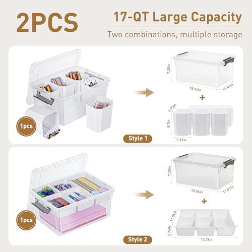 Citylife 17QT 2Packs Clear Craft Organizers and Storage Bins with Lids - Image 2