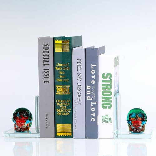 Glass Skull Book Ends for Shelves with Plating Multicolor Crystal Skulls - Image 6