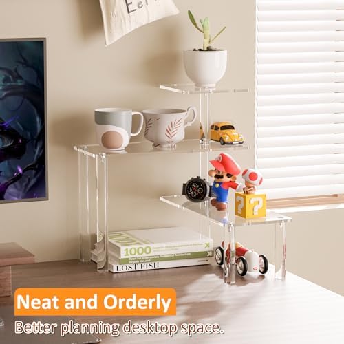 Sezanrpt Clear Countertop Corner Organizer Shelf 16.9x16.9x15.6 inch, 3 Tier Acrylic Organizer Corner Shelf for Bathroom, Kitchen, Study Room, Spice Jars, Coffee Bar, Dresser Table, Books - Image 4