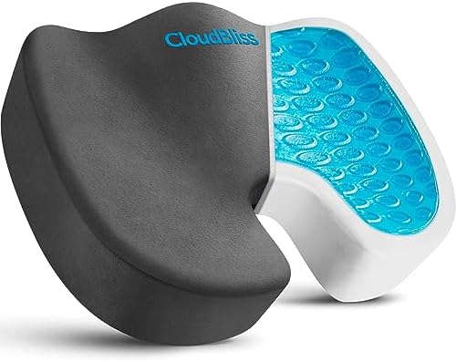 CloudBliss Gel Memory Foam Seat Cushion for Long Sitting, X-Large, Grey by CloudBliss