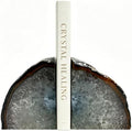 Natural Agate Geode Bookends - 2 to 3 lb Heavy Duty Rock Crystal Stone Book Ends for Shelves, with Rubber Bumpers, Decorative Book Holders for Home Office by Sisamn