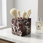 Natural Marble Pen Holder, Square Desk Organizer, Marble Toothbrush Holder, Multi-Functional Makeup Brush Holder, Decorative Storage Cup for Office Vanity Bathroom Kitchen (Rosa Levanto) - Image 4