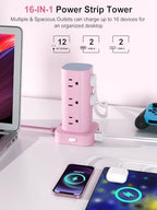 6FT Power Strip Tower Surge Protector, 12 Wide Spaced Outlets, 4 USB - Image 2