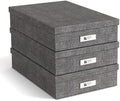 Bigso Oskar Canvas Fiberboard Document Letter Box for Important Paperwork A4 or Letter Size - Durable Keepsake Box with Lid and Metal Label Holder - 3.3in x 10.2in x 13.8in - Melange Grey - 3 Pack by Bigso