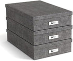 Bigso Oskar Canvas Fiberboard Document Letter Box for Important Paperwork A4 or Letter Size - Durable Keepsake Box with Lid and Metal Label Holder - 3.3in x 10.2in x 13.8in - Melange Grey - 3 Pack by Bigso