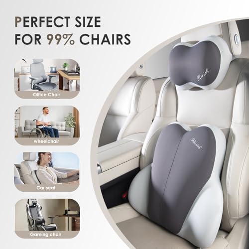 FLORICH Lumbar Support with Car headrest Back Pillow for Chairs Headrest Pillow for Car Ergonomic Ultrathick Memory Foam Back Pillow for Office Chair (Beige Grey) - Image 2