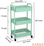 CAXXA 3-Tier Rolling Metal Storage Organizer - Mobile Utility Cart, Kitchen Cart with Caster Wheels (Aqua Green) - Image 2