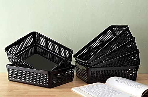 Eslite A4 Size Plastic Storage Basket,Desktop File Paper Letter Organizer Tray, 6-Packs (Black) - Image 6