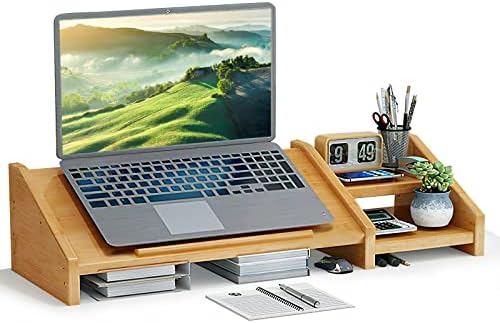 Ufine Bamboo Laptop Stand for Desk with Storage Computer Monitor Riser by Ufine