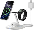 3 in 1 Magnetic Wireless Charger for Apple - Fast Charging Station Compatible with MagSafe for iPhone17-12, Apple Watch& AirPods, Phone and Watch Charger Stand for Desktop Bedside Nightstand (White) by WAYLITEWirelessCharger