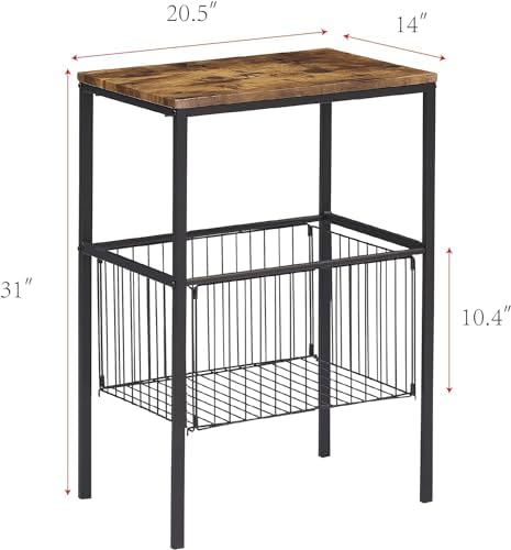 VECELO 31" H Tall Side End Table,2-Tier Shelf Storage Organizer with Versatile Metal Basket for Living Room/Kitchen/Laundry/Bathroom,Rustic Brown,1 Set - Image 2