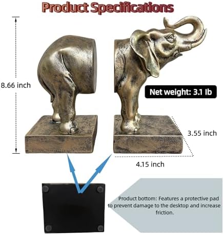 Elephant Book Ends Decorative Bookends for Shelves, Animal Elephant Bookends for Bookshelf Decor, Decorative Book Stoppers for Home Office Library - Image 3