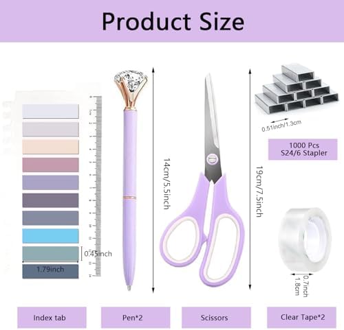 Office Supplies,Purple Desk Accessories,Desk Organizer,Stapler,Tape Dispenser,Folding Phone Stand,Scissors,Notebook,Staple Remover,Staples,Clear Tape,Sticky Notes,Clips,Cool Pen,Bookmark,Ect.22pcs - Image 7