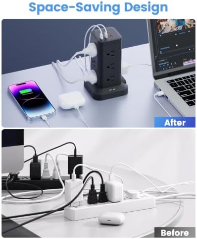 10ft Long Extension Cord, Flat Plug Surge Protector Power Strip - Image 6